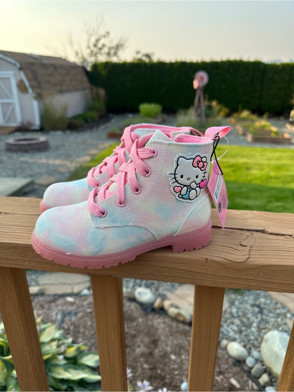 Hello Kitty Pastel Tie-Dye Pink Lace-Up Boots